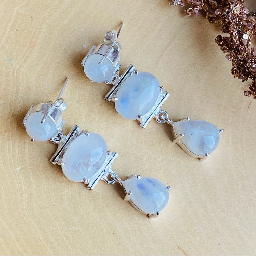 Rainbow Moonstone Silver Stud/ Dangle Earrings - image 4